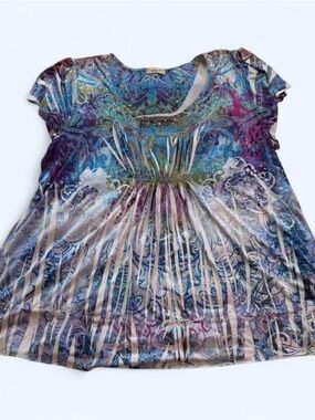 ONE WORLD Blue and Purple Paisley Print Top